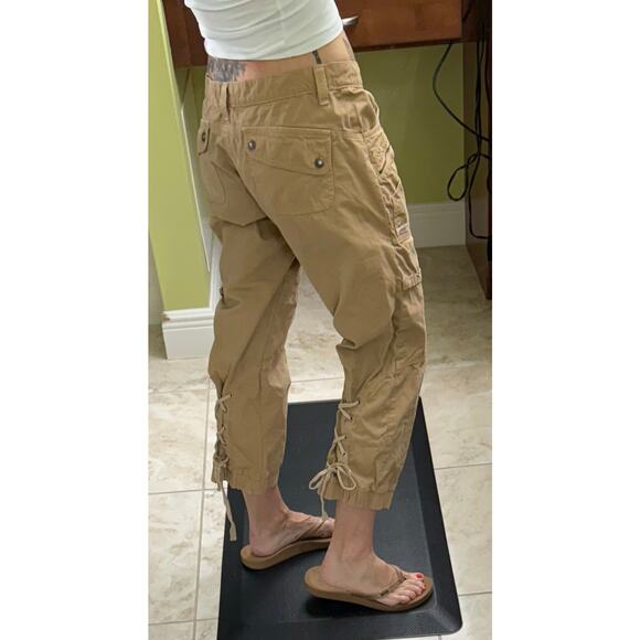 Guess Khaki utility jogger pant size 30 100% cotton tie lace back of pants camel - Picture 5 of 7